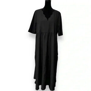 Made With Love NWT Midi/Maxi Large Black Scalloped V-neck Empire Waist Dress